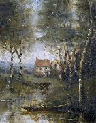 Jean-Baptiste-Camille Corot La riviere en bateau et la maison France oil painting artist